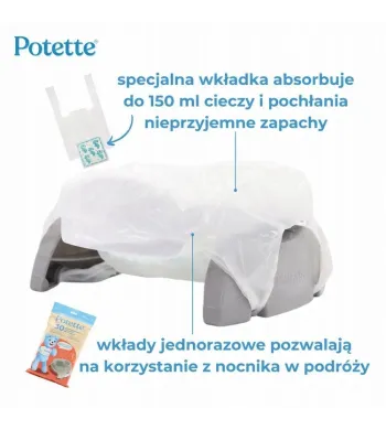 2w1 Potette Nocnik dla dziecka, nakładka na toaletę biało-szary + chusteczki