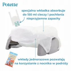 2w1 Potette Nocnik dla dziecka, nakładka na toaletę biało-szary + chusteczki