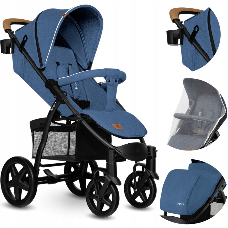 LIONELO ANNET PLUS WÓZEK SPACEROWY DO 22KG DUŻE KOŁA MOSKITIERA Blue Denim