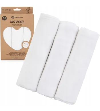 Zestaw pieluszek z muślinu bambusowego 3 szt Moussy biały 68x68 cm