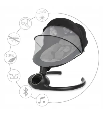 Bujaczek  leżaczek elektryczny 2w1 REVE pilot aplikacja black/silver