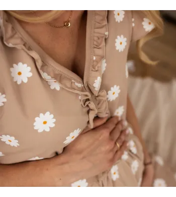 Koszula ciążowa krótki rękaw Eevi Linda XXL stokrotki beż