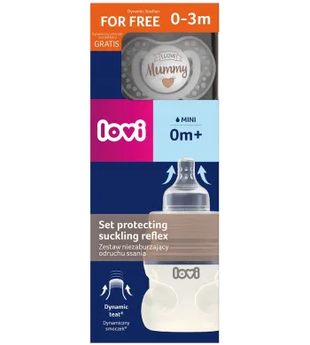 ZESTAW BUTELKA LOVI MEDICAL 150ml + SMOCZEK DYNAMICZNY 0m+ 0437