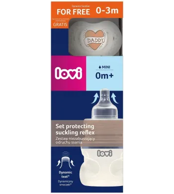 ZESTAW BUTELKA LOVI MEDICAL 150ml + SMOCZEK DYNAMICZNY 0m+ 0437d