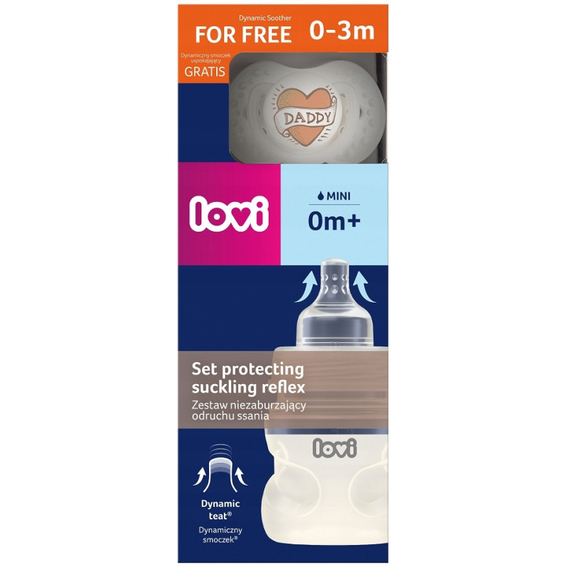 ZESTAW BUTELKA LOVI MEDICAL 150ml + SMOCZEK DYNAMICZNY 0m+ 0437d