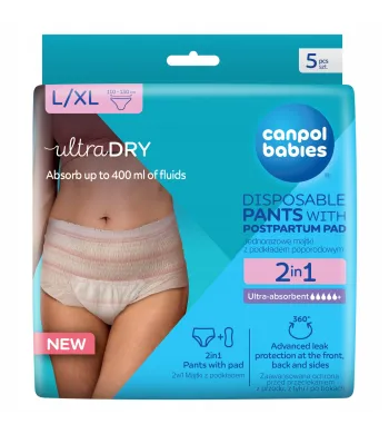 Canpol babies Jednorazowe majtki 2w1 z podkładem poporodowym L/XL, 5 szt. 78/012