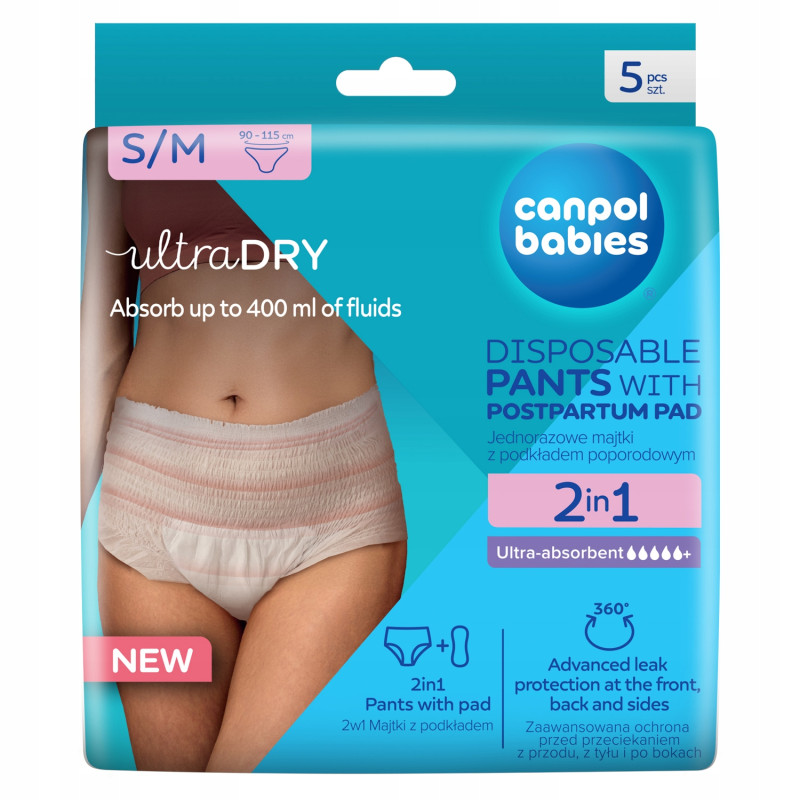 Canpol babies Jednorazowe majtki 2w1 z podkładem poporodowym 5szt S/M 78/011