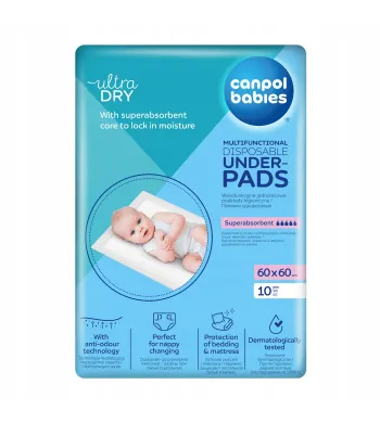 Podkłady Higieniczne Canpol 60x60 cm Chłonne Jednorazowe Wielofunkcyjne x10 78/006