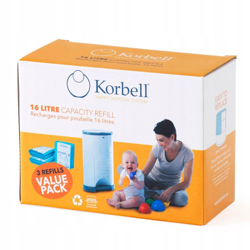 Wkład Korbell na pieluchy 3 opakowania 16 L