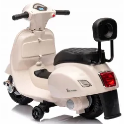Jeździk dla dziecka Skuter Vespa na akumulator z oparciem biały Jeździk dla dziecka Skuter Vespa na akumulator z oparciem biały