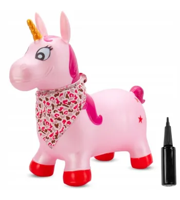 SUN BABY gumowy skoczek  + pompka jednorożec 60 cm różowy perłowy z bandaną