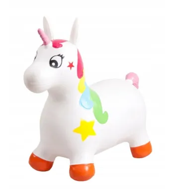 SUN BABY gumowy skoczek  + pompka jednorożec 60cm biały z kolorem