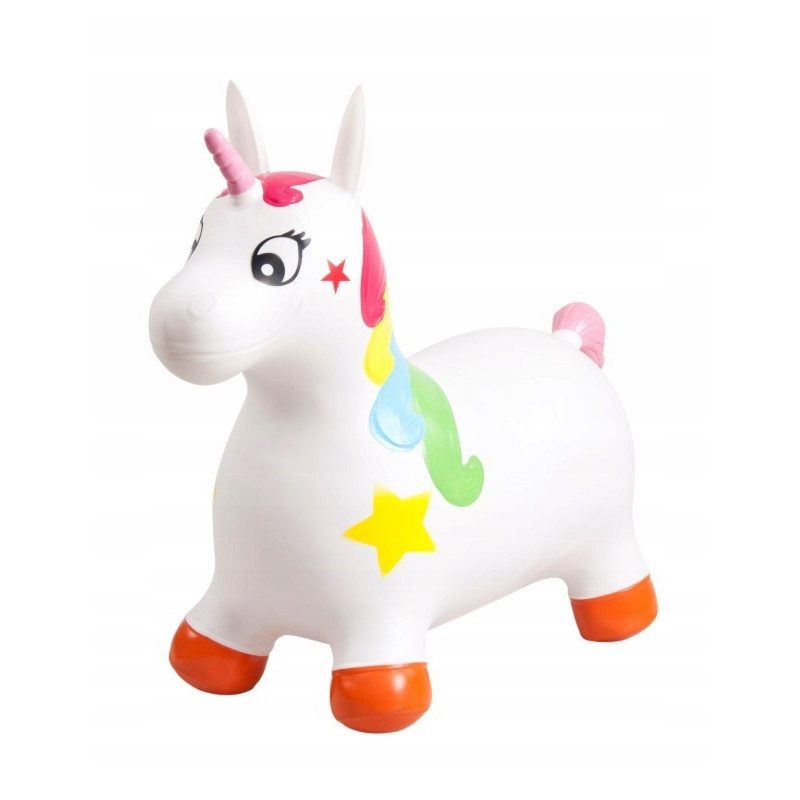 SUN BABY gumowy skoczek  + pompka jednorożec 60cm biały z kolorem
