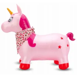 SUN BABY gumowy skoczek  + pompka jednorożec 60 cm różowy perłowy z bandaną