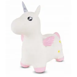 SUN BABY gumowy skoczek  + pompka jednorożec biało różowy