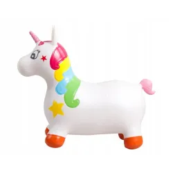 SUN BABY gumowy skoczek  + pompka jednorożec 60cm biały z kolorem