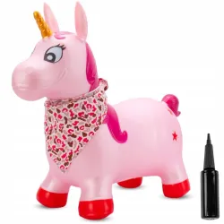 SUN BABY gumowy skoczek  + pompka jednorożec 60 cm różowy perłowy z bandaną