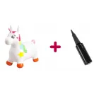 SUN BABY gumowy skoczek  + pompka jednorożec 60cm biały z kolorem