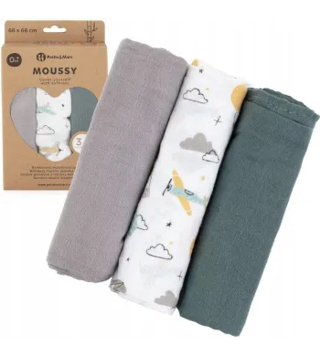 PETITE&MARS Zestaw pieluszek bambusowych 3 szt Grey Planes
