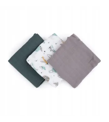 PETITE&MARS Zestaw pieluszek bambusowych 3 szt Grey Planes
