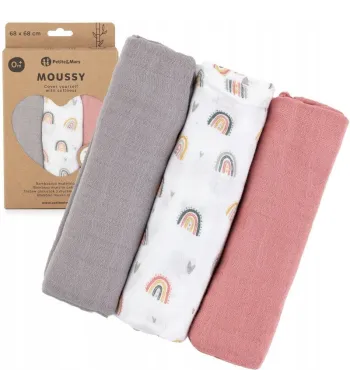 PETITE&MARS Zestaw pieluszek bambusowych 3 szt Rose Rainbows