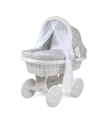 Wiklinowy Kosz Mojżesza z materacem i wyposażeniem - biały 1211-1p18-W