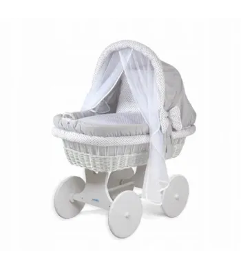 Wiklinowy Kosz Mojżesza z materacem i wyposażeniem - biały 1211-1p18-W