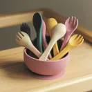 PETITE&MARS Sztućce silikonowe dla dzieci Rose 2szt