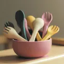 PETITE&MARS Sztućce silikonowe dla dzieci Ochre 2szt