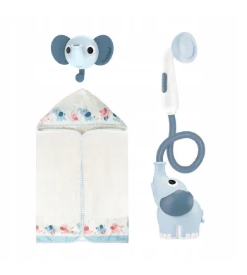 Yookidoo Prysznic słonik +okrycie Zestaw kąpielowy Baby Shower SET Blue