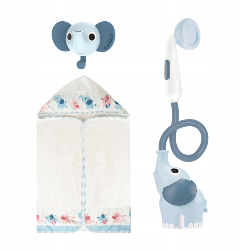 Yookidoo Prysznic słonik +okrycie Zestaw kąpielowy Baby Shower SET Blue