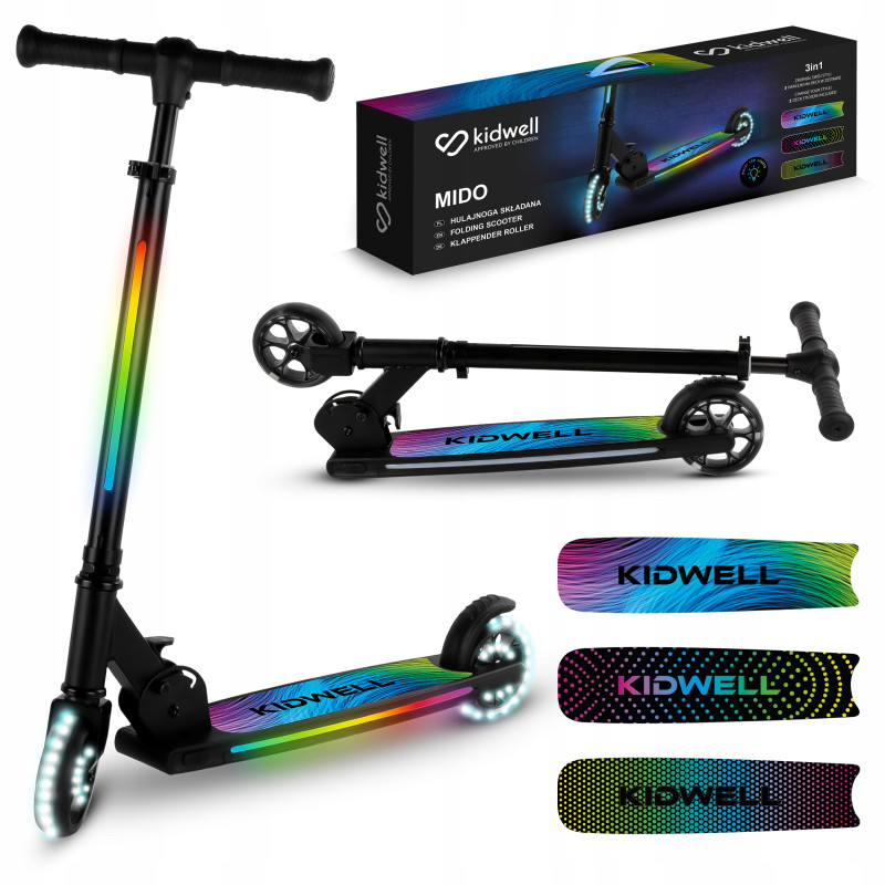 KIDWELL Hulajnoga podświetlana MIDO podest i kierownica, koła LED 120mm