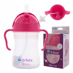 B.BOX BIDON KUBEK Z OBCIĄŻONĄ SŁOMKĄ RURKĄ DLA DZIECI 240ml malinowy