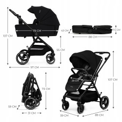 KINDERKRAFT Wózek wielofunkcyjny 2w1 YOXI + akcesoria Czarny