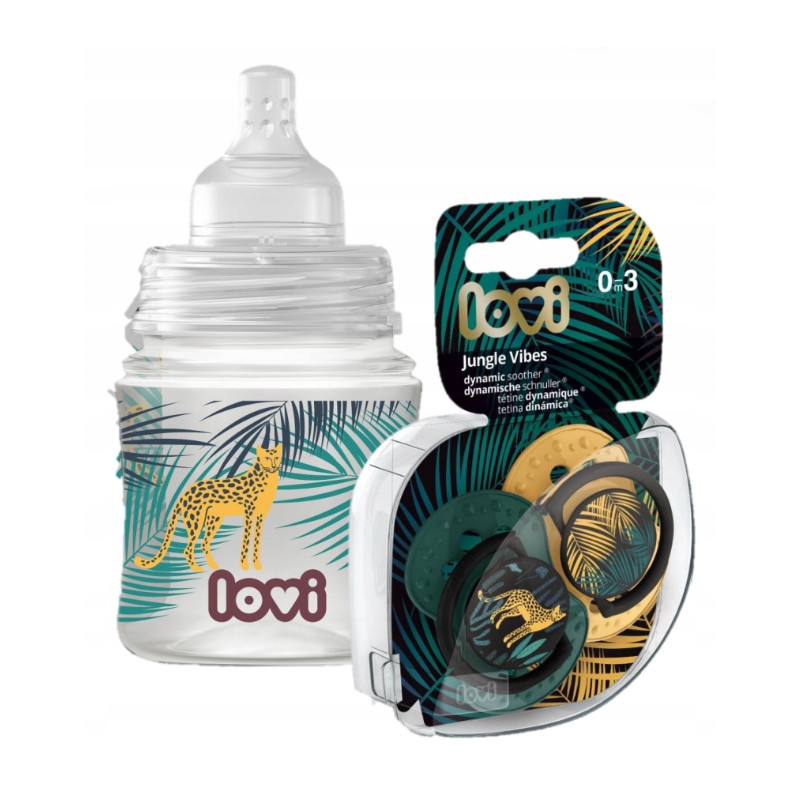 LOVI zestaw prezentowy JUNGLE VIBES butelka 120 ml + smoczki 0-3 0406