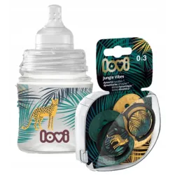 LOVI zestaw prezentowy JUNGLE VIBES butelka 120 ml + smoczki 0-3 0406 LOVI zestaw prezentowy JUNGLE VIBES butelka 120 ml + smoczki 0-3 0406