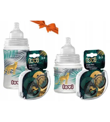 LOVI zestaw prezentowy JUNGLE VIBES butelka 120ml+ 240ml+ smoczek 0-3M 3-6M