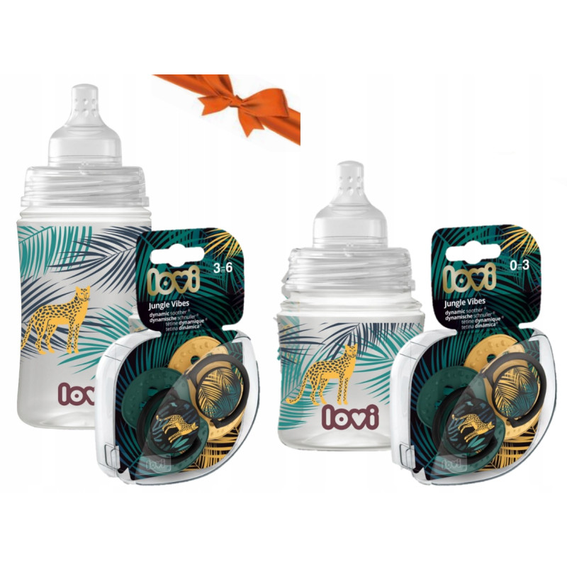 LOVI zestaw prezentowy JUNGLE VIBES butelka 120ml+ 240ml+ smoczek 0-3M 3-6M
