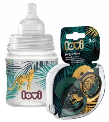 LOVI zestaw prezentowy JUNGLE VIBES butelka 120ml+ 240ml+ smoczek 0-3M 3-6M