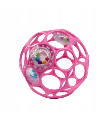 OBALL Piłka z grzechotką, gryzak dla dziecka do chwytania różowa