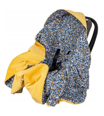 Koc z Kapturkiem FOTELIKA NOSIDEŁKA Otulacz VELVET KAMYCZKI MUSZTARDA