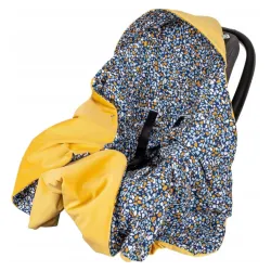 Koc z Kapturkiem FOTELIKA NOSIDEŁKA Otulacz VELVET KAMYCZKI MUSZTARDA