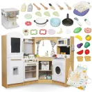 DUŻA DREWNIANA KUCHNIA Z OŚWIETLENIEM LED MAM171 - 50 elementów