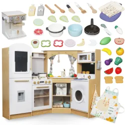 DUŻA DREWNIANA KUCHNIA Z OŚWIETLENIEM LED MAM171 - 50 elementów