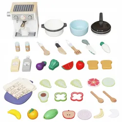 DUŻA DREWNIANA KUCHNIA Z OŚWIETLENIEM LED MAM171 - 50 elementów