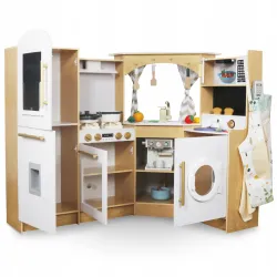 DUŻA DREWNIANA KUCHNIA Z OŚWIETLENIEM LED MAM171 - 50 elementów