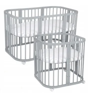 Łóżeczko drewniane Waldin 7w1 szare z materacem