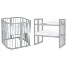 Łóżeczko drewniane Waldin 7w1 szare z materacem