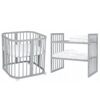 Łóżeczko drewniane Waldin 7w1 szare z materacem