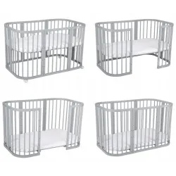 Łóżeczko drewniane Waldin 7w1 szare z materacem Łóżeczko drewniane Waldin 7w1 szare z materacem